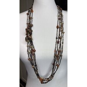 Boho Multi Strand Beaded Necklace Earrings Set Earth Tone Southwest
